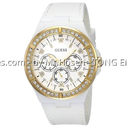 GUESS SPORT WHITE CRYSTAL DAY DATE MID SIZE LADIES W1093L1 GUESS SPORT WHITE CRYSTAL DAY DATE MID SIZE LADIES W1093L1