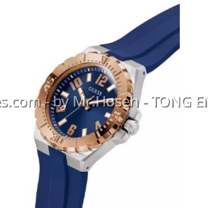 GUESS Mens Blue Rose Gold Tone Analog Watch 44mm GW0906G3
