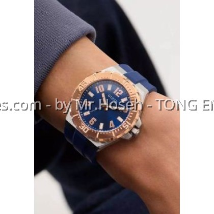GUESS Mens Blue Rose Gold Tone Analog Watch 44mm GW0906G3